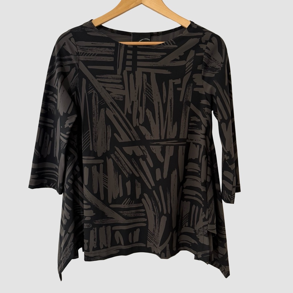 Porto Black/Brown Boat Neck 3/4 Sleeve Relaxed Blouse Sz 1 ($250)